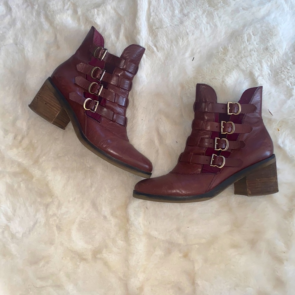 Latigo x free people | Milo | Block heel ankle booties in deep red leather | 8.5